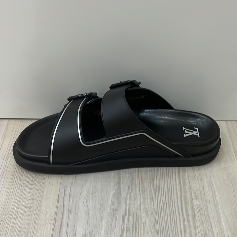 Louis Vuitton Black Slide Sandals with Silver Accents - Picture 6 of 6